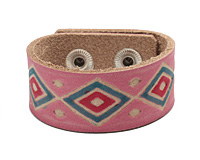 Hand Painted Pink Tribal Print Leather Cuff 1 1/16"