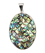 Abalone Mosaic Oval Pendant w/ bail 40x30mm
