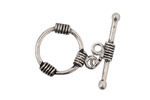Antique Silver (plated) Toggle Clasp with 3 Coils 18mm, 27mm bar