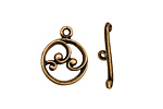 Antique Brass (plated) Circle w/ Swirls Toggle Clasp 18x15mm, 21mm bar