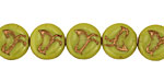 Czech Glass Chartreuse Coin w/ Bird 11mm