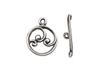 Antique Silver (plated) Circle w/ Swirls Toggle Clasp 18x15mm, 21mm bar