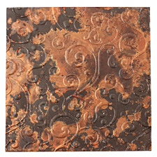 Lillypilly Mottled Scrolling Vine Embossed Patina Copper Sheet 3"x3", 36 gauge