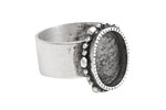 Nunn Design Antique Silver (plated) Small Ornate Oval Bezel Adjustable Ring 15x18mm