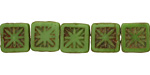 Czech Glass Wasabi Green Picasso Flower Window Square 10mm