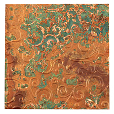 Lillypilly Verde Scrolling Vine Embossed Patina Copper Sheet 3"x3", 36 gauge