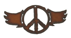 The Lipstick Ranch Rusted Iron Peace w/ Wings Pendant 82x42mm