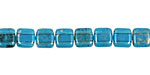 Czech Glass Capri Blue with Gold Marble 2-Hole Tile 6mm