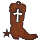 The Lipstick Ranch Rusted Iron Cowboy Boot w/ Cross Pendant 55x59mm
