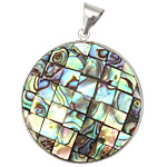 Abalone Mosaic 2-Sided Wrapped w/ Bail Round Pendant 37x48mm