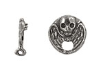 Green Girl Pewter Skull w/ Wings Toggle Clasp 20mm, 19mm bar
