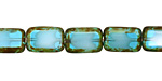 Czech Glass Capri Blue/White Picasso Rectangle 12x8mm
