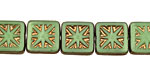 Czech Glass Luster Apple Green Flower Window Square 10mm