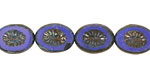 Czech Glass Opaque Denim Blue Oval w/ Star Window 14x10mm