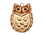 Earthenwood Studio Ceramic Round Owl Pendant w/ Tan Belly 25x35mm