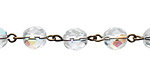 Czech Fire Polished Crystal AB Faceted Round Antique Brass (plated) Bead Chain