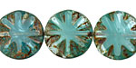 Czech Glass Aquamarine Water Flower Window Cut Coin 18mm