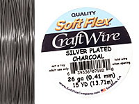 Soft Flex Silver Plated Charcoal Craft Wire 26 gauge, 15 yards
