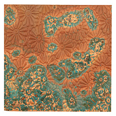 Lillypilly Azul Raised Flower Embossed Patina Copper Sheet 3"x3", 36 gauge