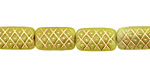 Czech Glass Lustered Chartreuse Patterned Rectangle 14x8mm
