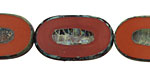 Czech Glass Rustic Red Picasso Carved Oval 26x15mm