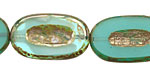 Czech Glass Jade Picasso Carved Oval 26x15mm