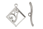 Silver (plated) Diamond w/ Swirls Toggle Clasp 28x24mm, 29mm bar