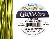 Soft Flex Silver Plated Peridot Craft Wire 18 gauge, 20 ft