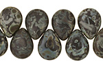 Czech Glass Matte Jet Picasso Teardrop 12x16mm