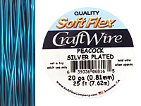 Soft Flex Silver Plated Peacock Blue Craft Wire 20 gauge, 25 ft