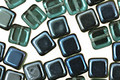Czech Glass Teal w/ Blue Iris 1/2 Coat Square 6mm