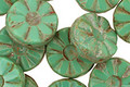Czech Glass Emerald Picasso Flower Window Coin 12mm