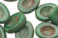 Czech Glass Spruce Picasso Oval w/ Star Window 14x10mm