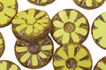 Czech Glass Vintage Chartreuse Picasso Flower Window Coin 12mm