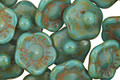 Czech Glass Picasso Blue Green Flower Button 12x7mm