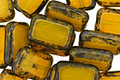 Czech Glass Milky Yellow Picasso Rectangle 12x8mm