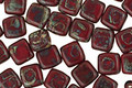 Czech Glass Opaque Red Picasso 2-Hole Tile 6mm