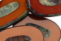 Czech Glass Rustic Red Picasso Carved Oval 26x15mm