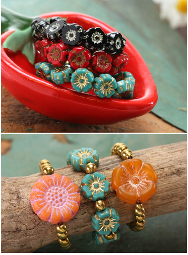 Czech Glass Flower Rings