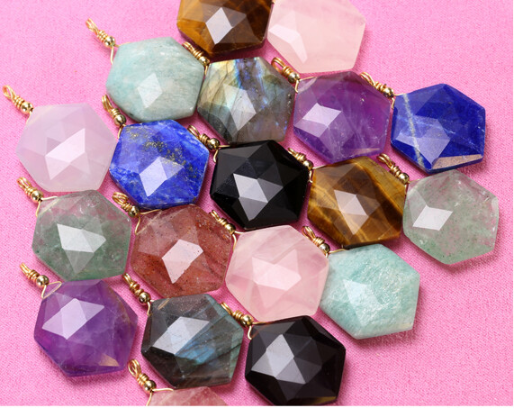 Gemstone Hexagon Pendants