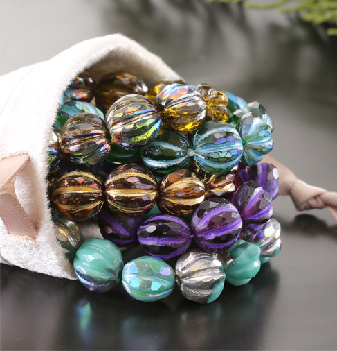 Czech Glass Faceted Melons