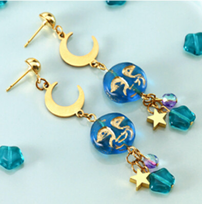 Czech glass Moon & Star Earrings