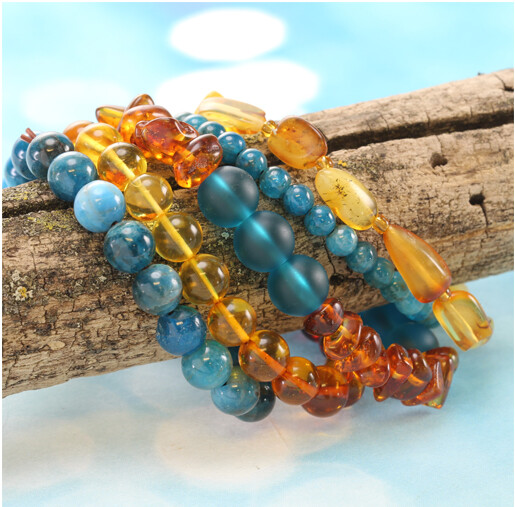 Amber gemstones bracelet stack