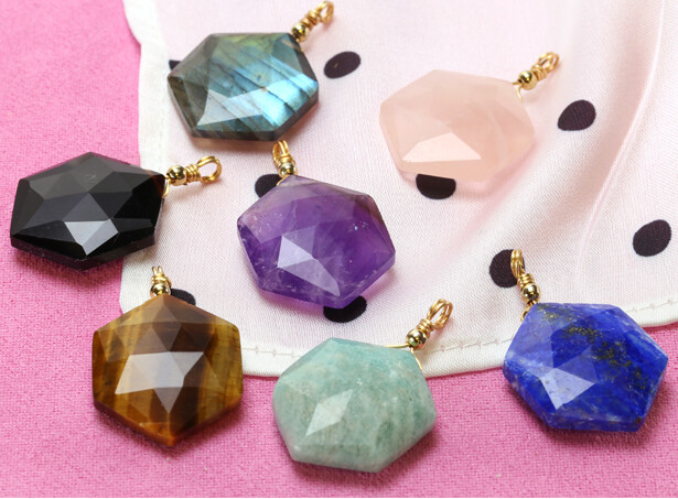 Gemstone Hexagon Pendants