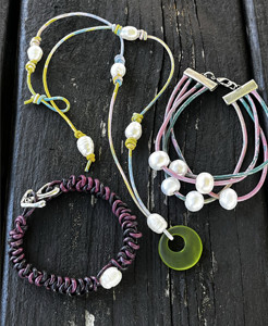 Hand-dyed leather cord necklace & bracelets