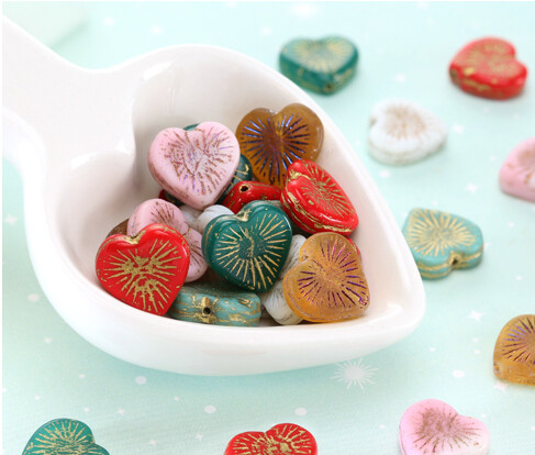 Czech Glass Starburst Hearts