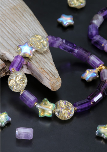 Microfaceted Gemstone Barrel Bracelet