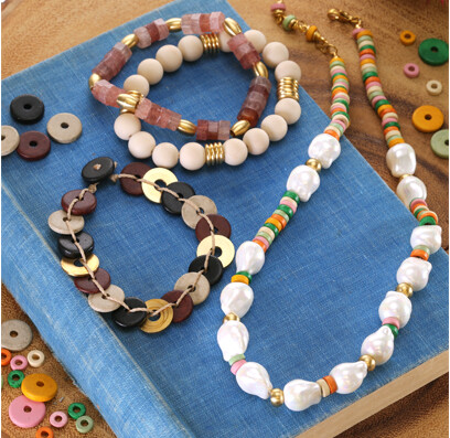 Mykonos Colorful ceramic beads and brass necklace & bracelets