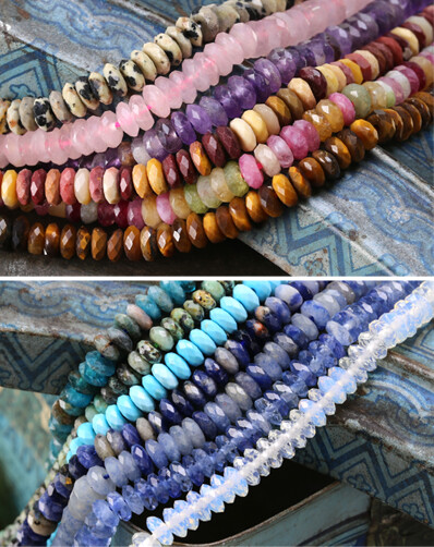Gemstone faceted rondelle spacers