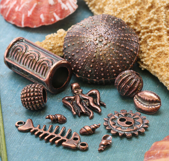 Mykonos Antique Copper Sea Life Beads & Focals